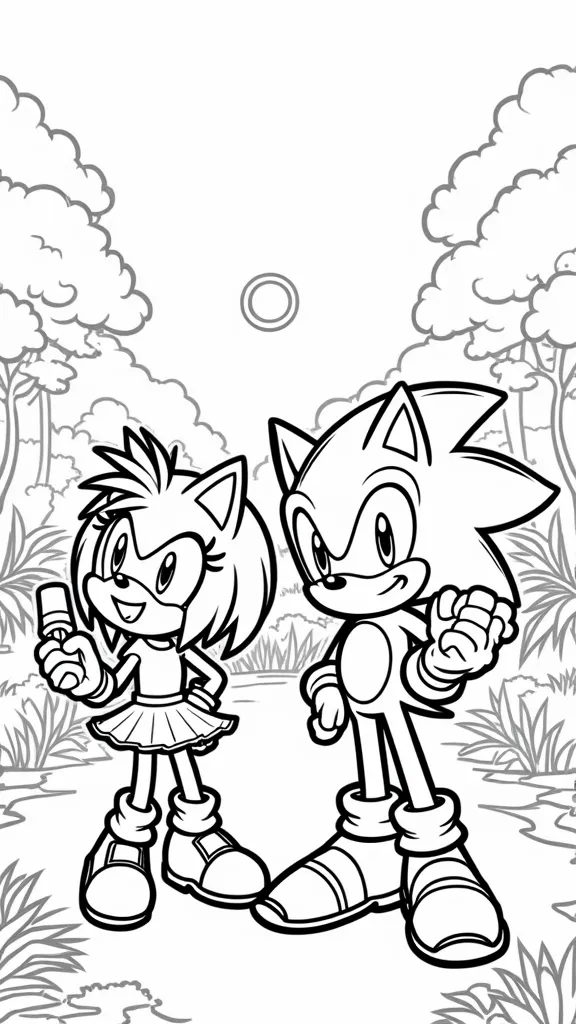 Página para colorear de Sonic y Amy